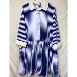 NWT Tuckernuck Womens 2XL Blue/White Striped Hayes Preppy Knee Length Dress